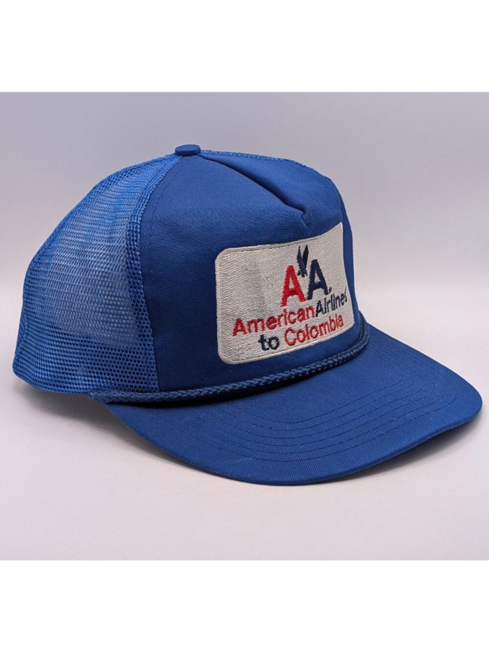 American Airlines Columbia AA Snapback Hat Blue Cap Pilot Captain 90s Rope